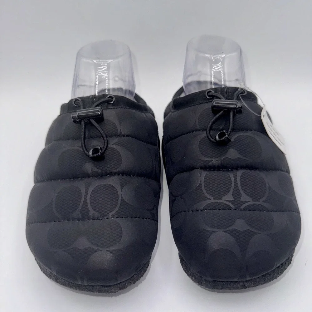 COACH Rachelle Slippers Women's Size 6 Black‎ Monogram Quilted Nylon Mules